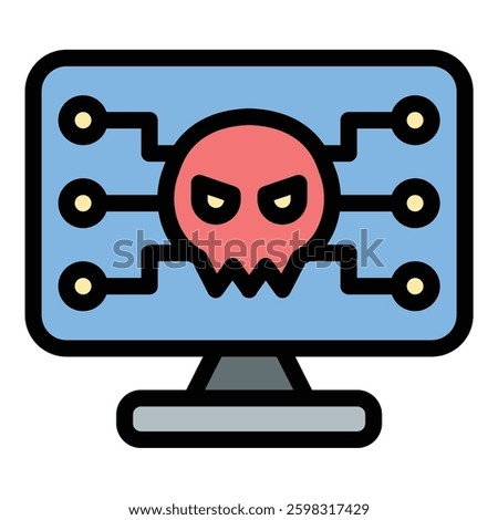 Malware icon in flat line style representing viruses cyber threats and malicious software ideal for cybersecurity data protection and IT security concepts.