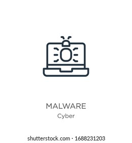 Malware icon. Thin linear malware outline icon isolated on white background from cyber collection. Line vector sign, symbol for web and mobile