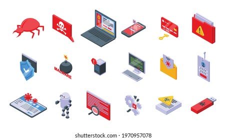 Malware Icons Set. Isometric Set Of Malware Vector Icons For Web Design Isolated On White Background