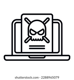 vector de contorno de icono de portátil de malware. Error de virus. informe web