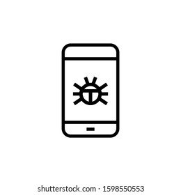 Malware notification on smartphone icon in outline style on white background, linear style sign for mobile concept and web design, Mobile phone virus outline vector icon, Symbol, logo illustration, Ve