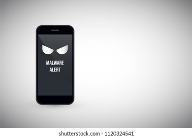 Malware notification on smartphone vector, flat style mobile phone, concept of spam data, fraud internet error message, insecure connection, online scam, virus