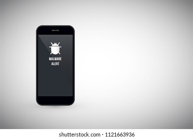 Malware notification on smartphone vector, flat style mobile phone, concept of spam data, fraud internet error message, insecure connection, online scam, virus