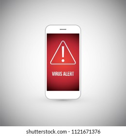 Malware notification on smartphone vector, flat style mobile phone, concept of spam data, fraud internet error message, insecure connection, online scam, virus