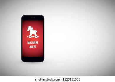 Malware notification on smartphone vector, flat style mobile phone, concept of spam data, fraud internet error message, insecure connection, online scam, virus
