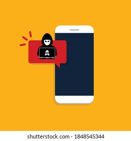 Malware notification on smartphone. Vector Illustration.