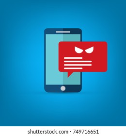 Malware notification on smartphone vector, flat style mobile phone with bubble speech red alert, concept of spam data, fraud internet error message, insecure connection, online scam, virus