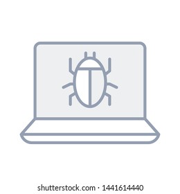 Malware on laptop display. Virus computer bug icon. Software Bug icon