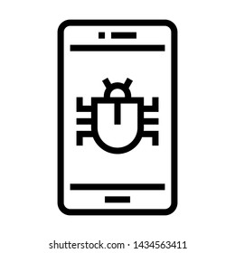 Malware on smartphone display. Simple design. Line vector. Isolate on white background.