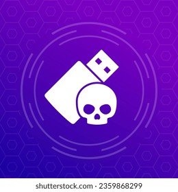 malware on usb drive icon, computer virus and cyber attacks