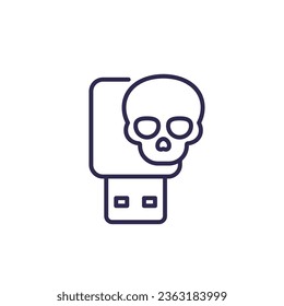 malware on usb stick drive line icon
