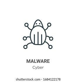 Malware outline vector icon. Thin line black malware icon, flat vector simple element illustration from editable cyber concept isolated stroke on white background