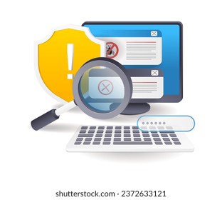 Malware problem search system flat illustration concept