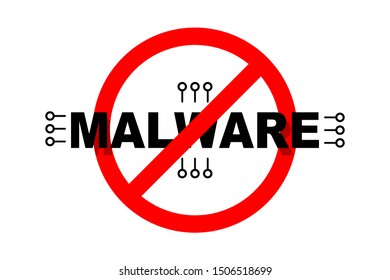 Icono de protección contra malware. Concepto de seguridad en Internet. Icono plano. Aislado sobre fondo blanco.  Cruz roja circular sobre el símbolo de malware.
