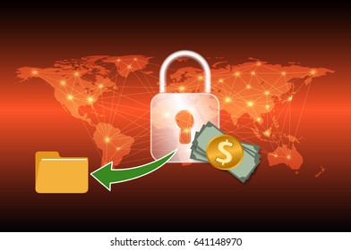Malware Ransomware wannacry virus encrypted files graphic design for cybercrime and cyber security concept,Vector illustration 