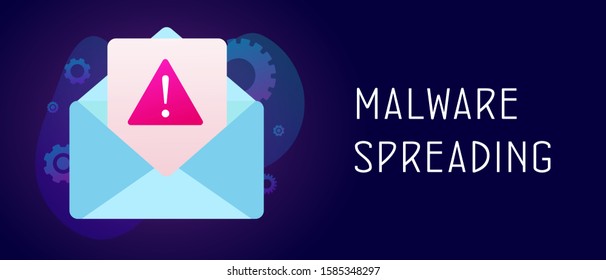 Malware Spreading Virus that causes damage and loss private information. Malware (came from 2 words: malicious and software) irrelevant unsolicited spam message header footer banner template with text