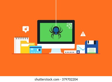 Malware, spyware, Virus attack. Flat design modern vector illustration concept.