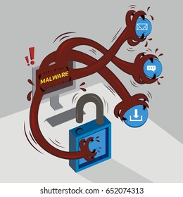 Malware, spyware, Virus attack. vector illustration concept.