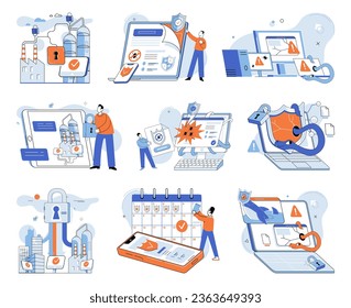 Malware spyware virus. Vector illustration. Malware, spyware, and viruses are metaphorical criminals digital world Security measures protect against cyber attacks and malicious software An attack