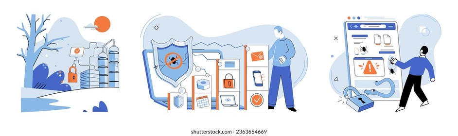 Malware spyware virus. Vector illustration. Effective protection software is essential for defending against malware and spyware The danger hackers and cyber crimes requires constant vigilance