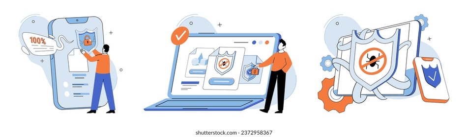 Malware spyware virus. Vector illustration. Online safety relies on robust security systems and user awareness Fraudulent activities require strong security measures and vigilant monitoring Warnings