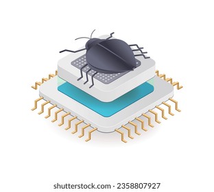 Malware virus attacks the chip flat isometric illustration
