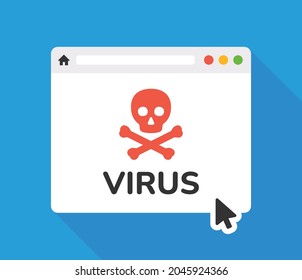 Malware virus on internet browser icon. Webpage with virus symbol vector illustration.