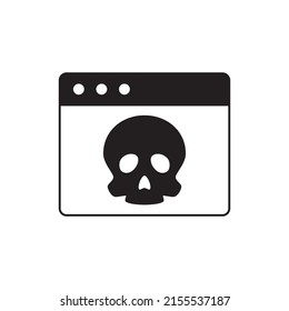 Malware, Virus auf Webseiten-Symbol auf schwarz-weißem Hintergrund, gefüllt