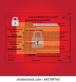 Malware wannacry Ransomware virus encrypted lock file and show for bitcoin payment on file folder lock background. cybercrime concept. vector illustrations