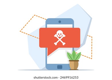 malware warning concept, warning notice on laptop computer, spam data, fraud internet error, unsafe risk danger connection, online fraud, ransomware virus note. flat vector illustration on background.