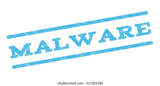 Malware watermark stamp. Text caption between parallel lines with grunge design style. Rubber seal stamp with unclean texture. Vector color ink imprint on a white background.