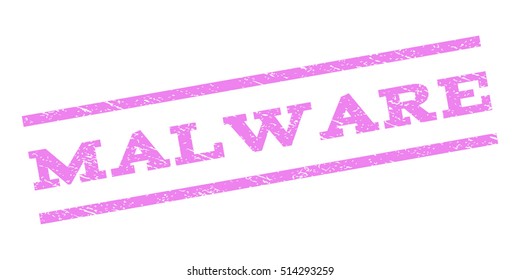 Malware watermark stamp. Text tag between parallel lines with grunge design style. Rubber seal stamp with unclean texture. Vector violet color ink imprint on a white background.