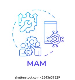 MAM blue gradient concept icon. Mobile application management. Teamwork software, organization. Round shape line illustration. Abstract idea. Graphic design. Easy to use in infographic, presentation