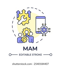 MAM multi color concept icon. Mobile application management. Teamwork software, organization. Round shape line illustration. Abstract idea. Graphic design. Easy to use in infographic, presentation