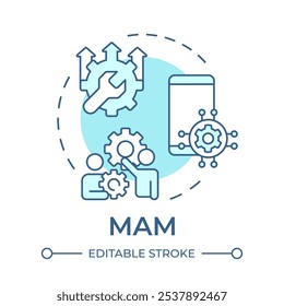 MAM soft blue concept icon. Mobile application management. Teamwork software, organization. Round shape line illustration. Abstract idea. Graphic design. Easy to use in infographic, presentation