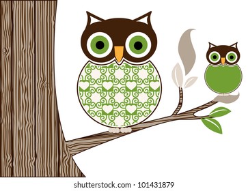 Mama with baby owl
