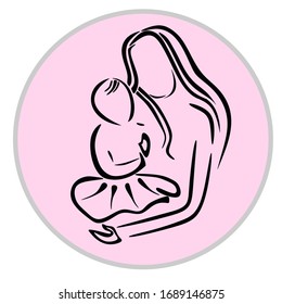 mama and baby, vector symbol in simple lines