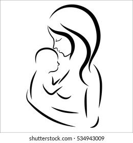 Mama and baby, vector symbol in simple lines.