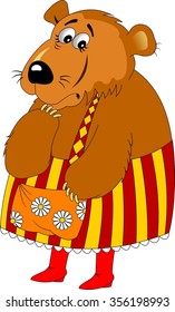 Mama Bear in color apron and red boots, vector