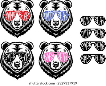 mama bear family face with sunglasses illustration