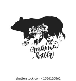 Mama Bear with Flowers Motive for t-shirt Design, Home Decor Design, Mothers Day Gift Design