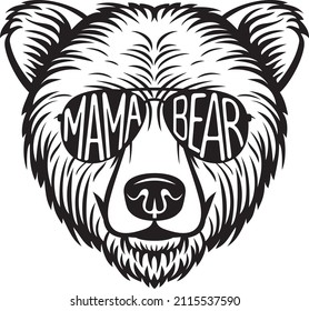 Mama Bear 
(Grizzly) with Aviator Sunglasses. Vector Illustration.