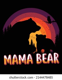 Mama Bear Illustration Vintage T-Shirt Design Bear Lover T-Shirt Design For Mothers Day