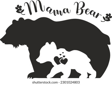 Mama Bear with small bear walking Vector file for cutting