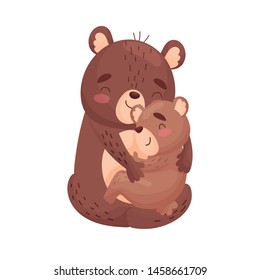 Mama Bear And Teddy Bear. Vector Illustration On White Background.