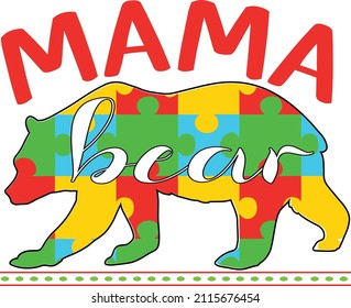 Mama Bear Typografie-T-Shirt für Mama-Liebhaber