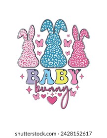 MAMA BUNNY, BABY BUNNY, Easter Day T Shirt Design, Happy Easter Day.