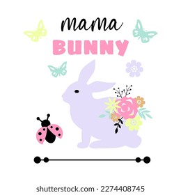 Mama Bunny - Cute Easter bunny design. Pastel colors, flat design. Vector