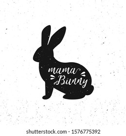 Mama Bunny. Bunny Silhouette Black Icon. T Shirt Print. Vector