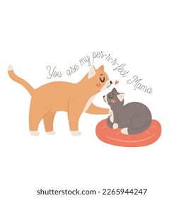 Mama Cat with baby. Happy Mothers day greeting card concept.